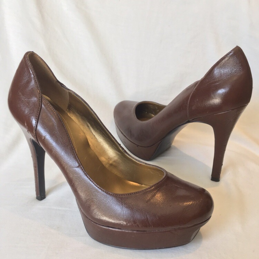 Guess Chocolate Brown Glossy Leather Platforms